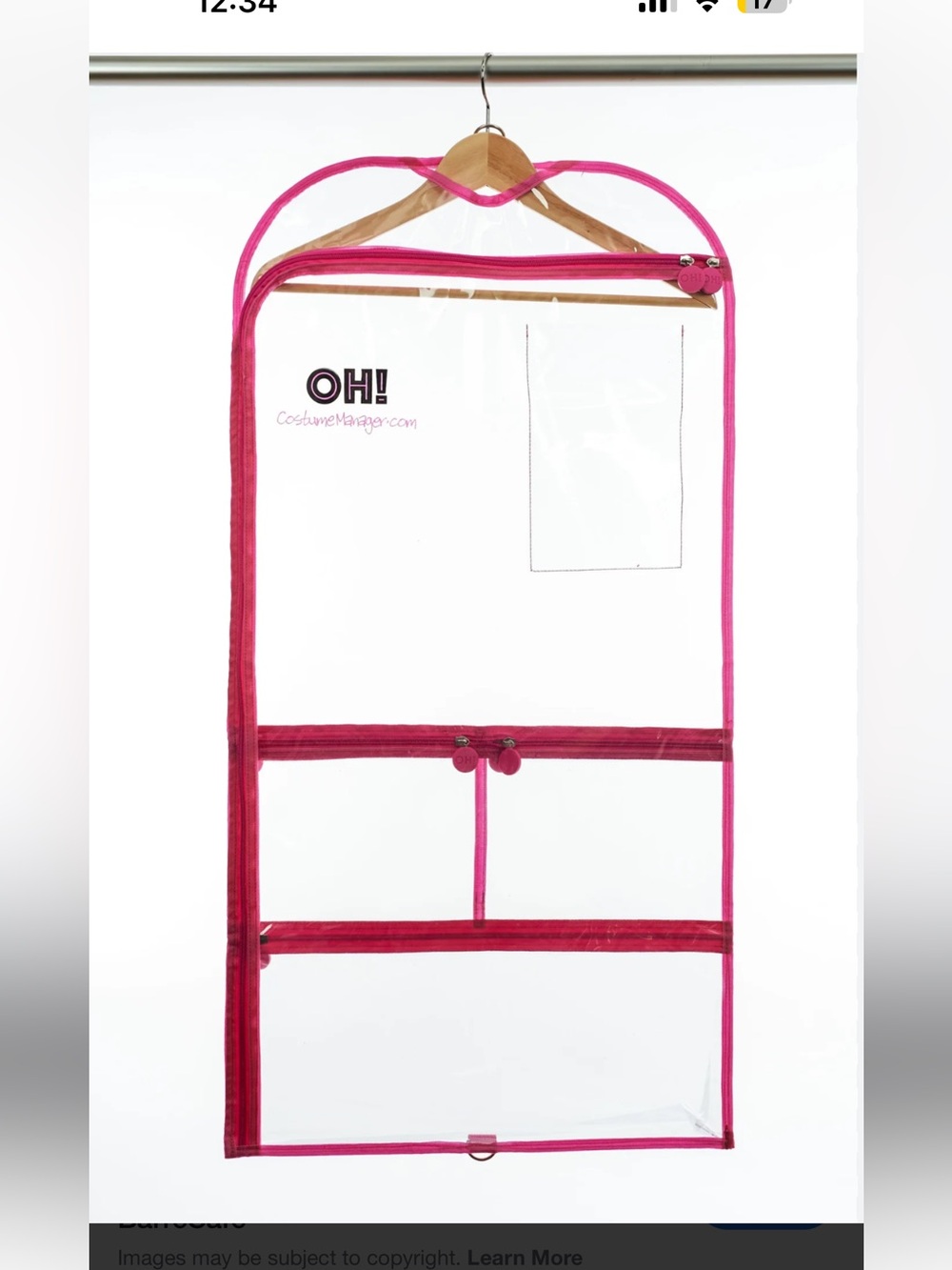 New in Bag- Oh Costume Manager Bag -Clear Hanging Garment Bag with Pink Trim